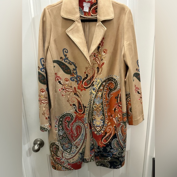Chico's Multicolor Faux Suede Paisley Jacket Artsy outerwear Lagenlook 1/M - Picture 1 of 7